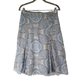Loft Skirt Women’s Blue Floral Print Silk Pleated Lined Retro Y2K